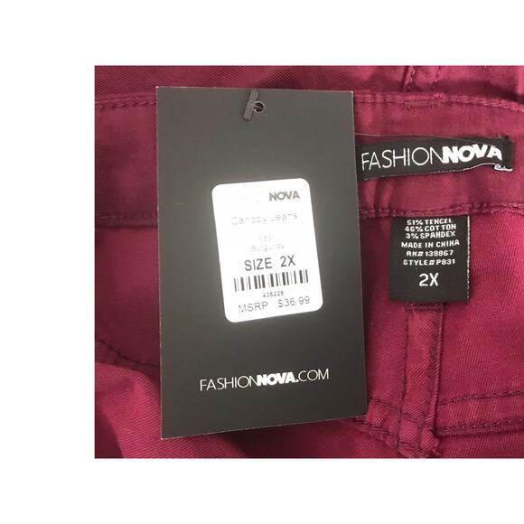 Fashion Nova Jeans Womens Size 2X Burgundy Canopy 2X High Waisted Tencel Blend - Picture 11 of 12